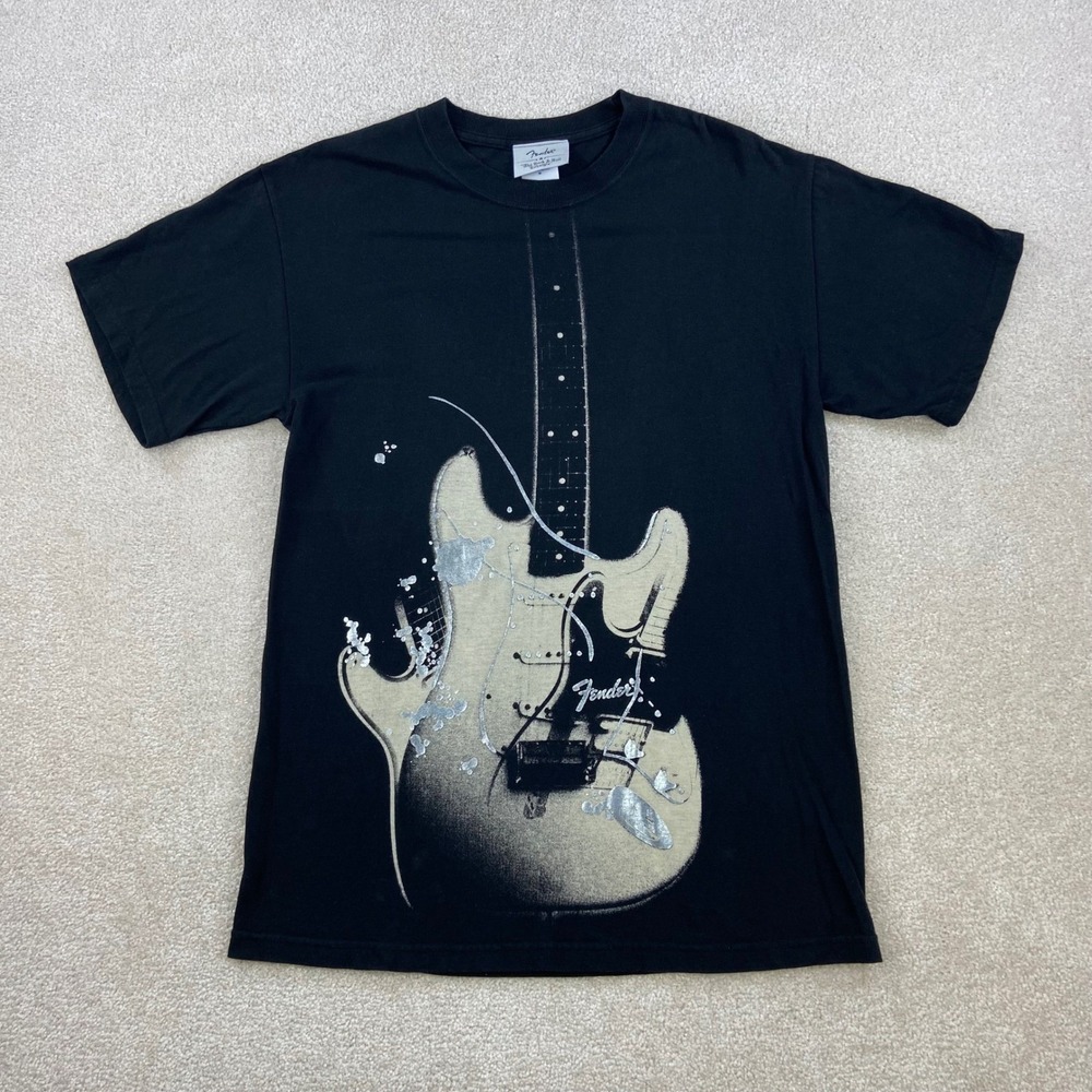 Vtg Y2K Fender T Shirt Mens Medium Stratocaster Guitar Graphic Rock n Roll Tee